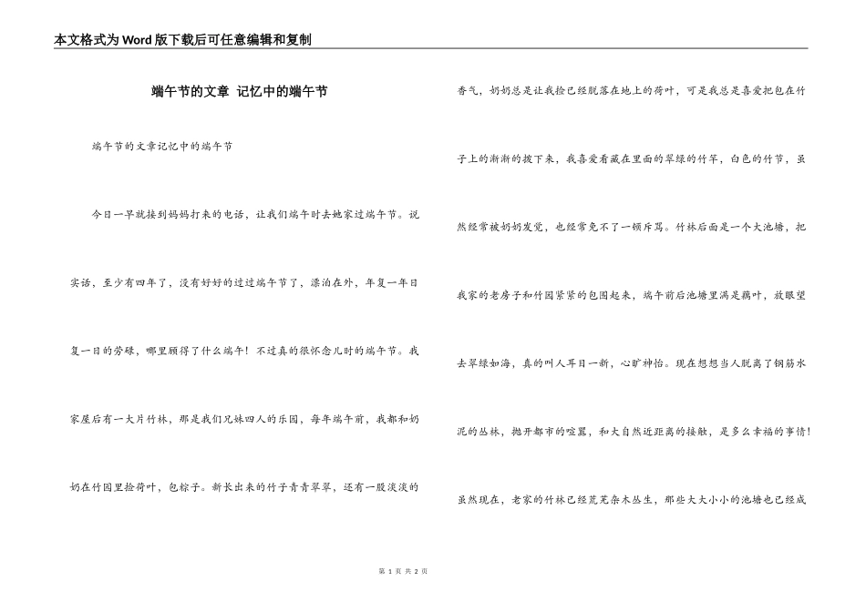 端午节的文章 记忆中的端午节_第1页