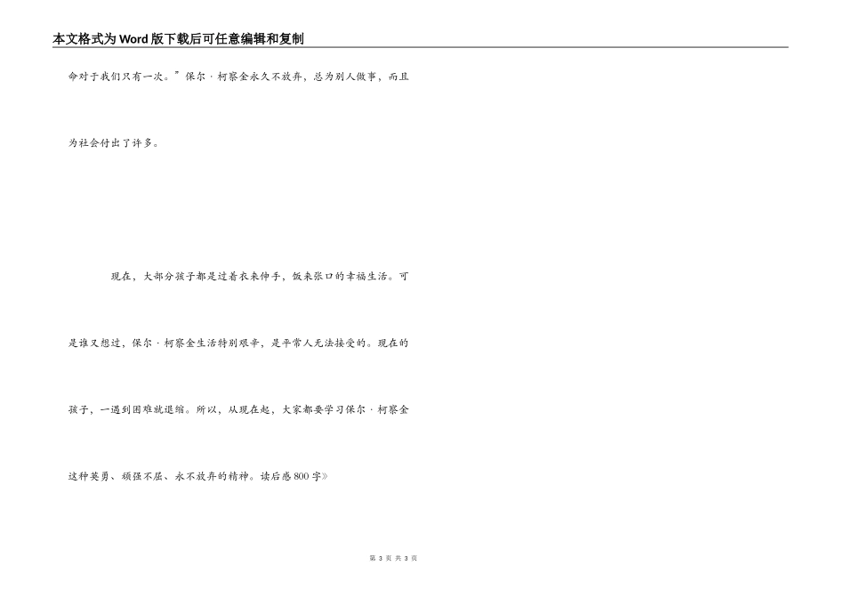 《钢铁是怎样炼成的》读后感800字_第3页