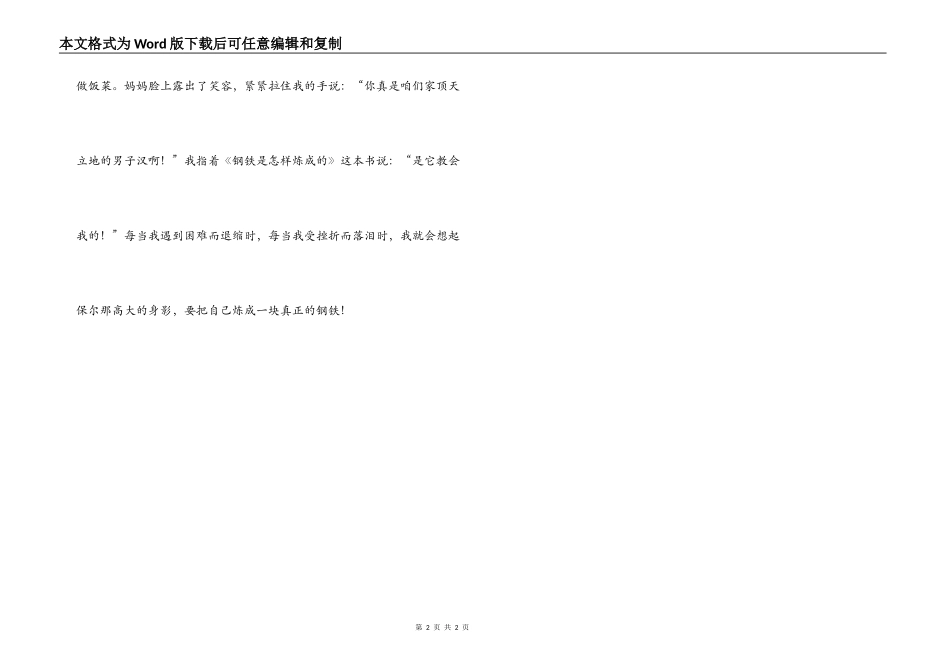 我要把自己炼成一块真正的钢铁——《钢铁是怎样炼成的》读后感_第2页