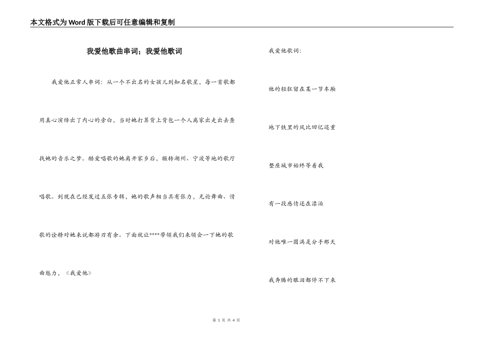 我爱他歌曲串词；我爱他歌词_第1页