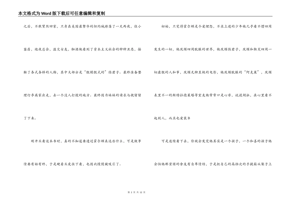 麦田里的守望者读后感1000字_第2页