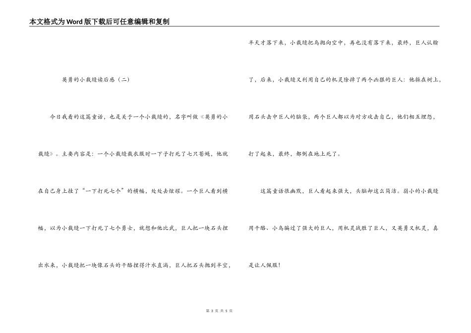 勇敢的小裁缝读后感_第3页