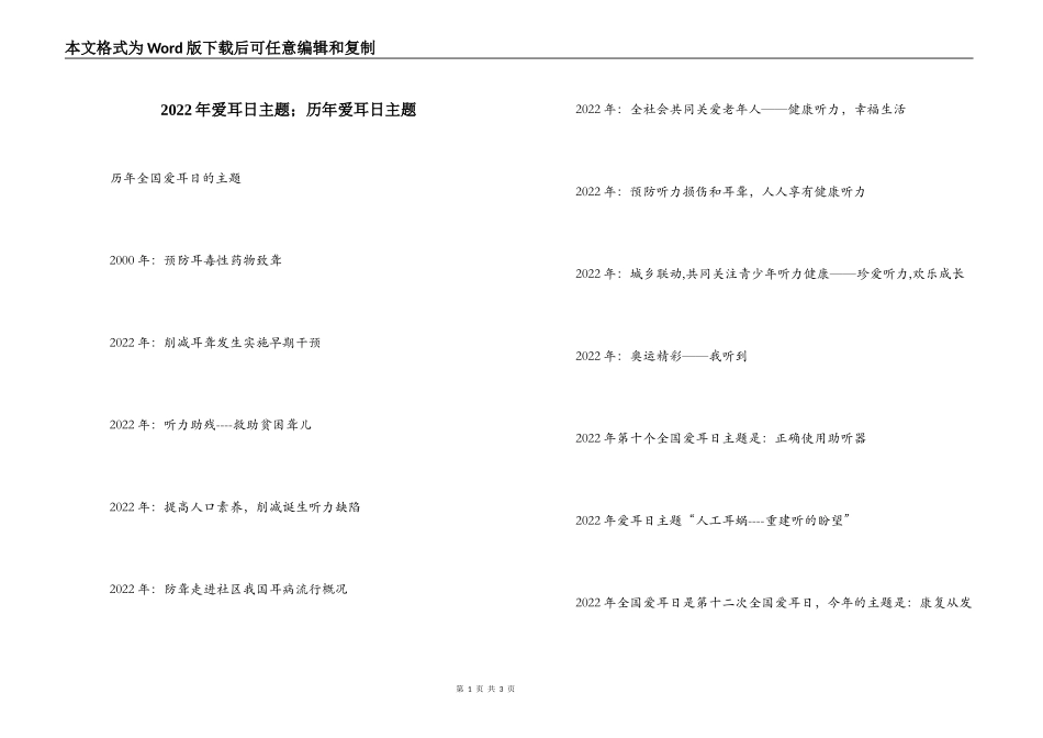 2022年爱耳日主题；历年爱耳日主题_第1页