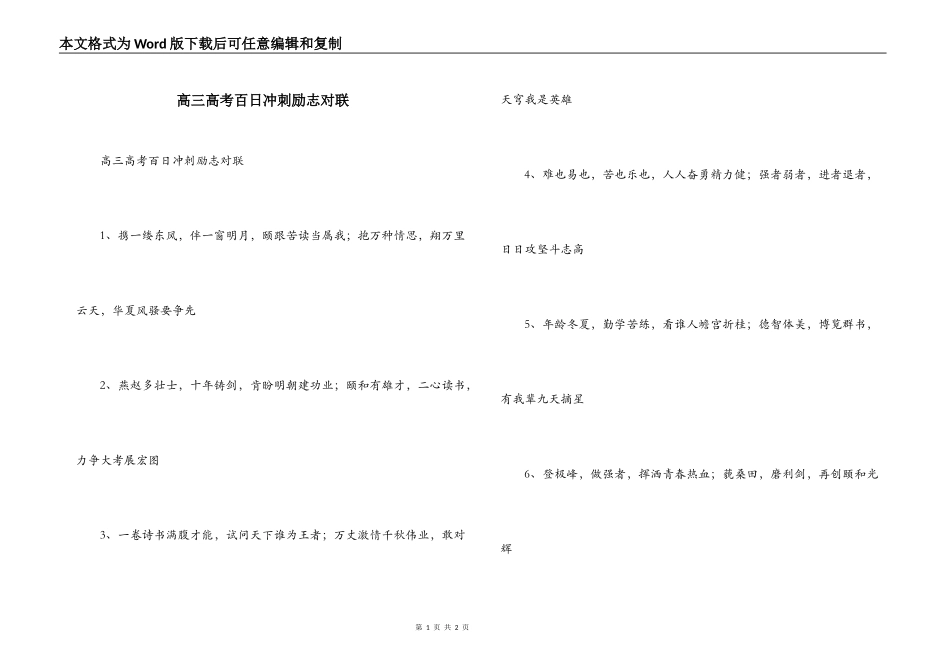 高三高考百日冲刺励志对联_第1页