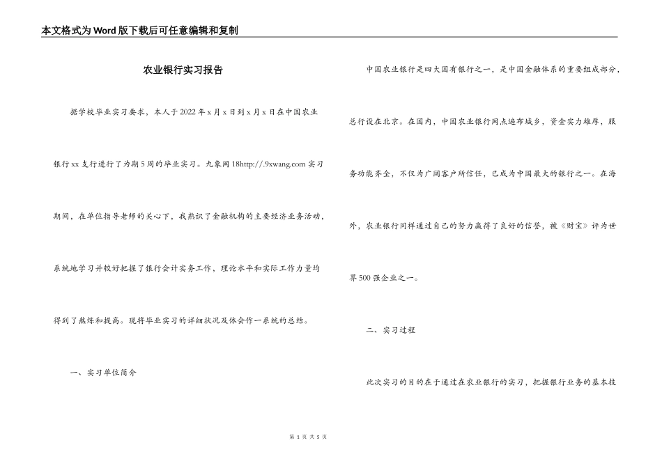 农业银行实习报告_第1页