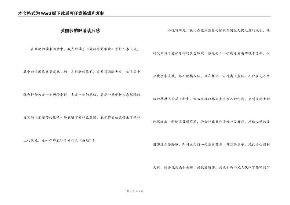 爱丽莎的眼睛读后感_第1页