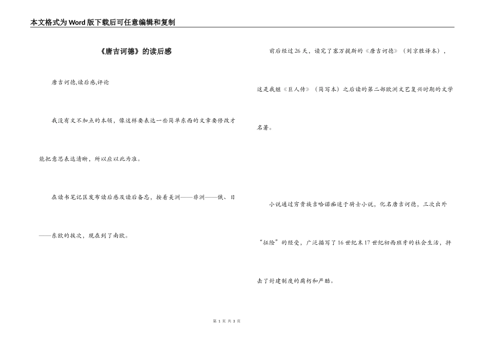 《唐吉诃德》的读后感_第1页