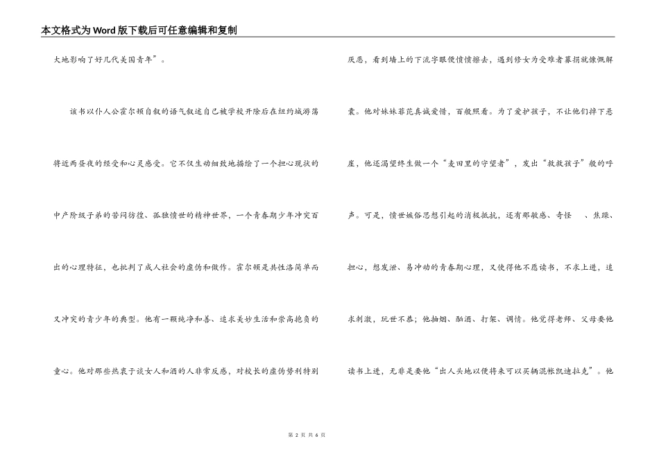 麦田里的守望者读后感600字_第2页