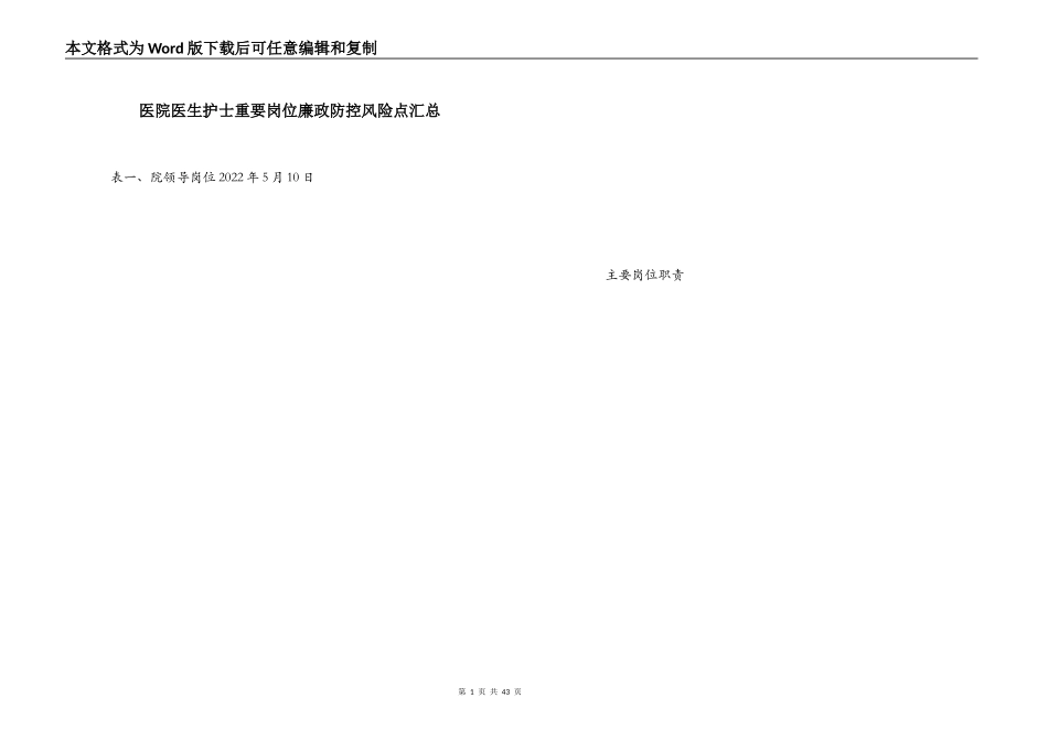 医院医生护士重要岗位廉政防控风险点汇总_第1页