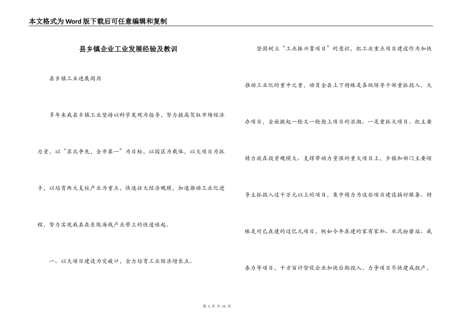 县乡镇企业工业发展经验及教训_第1页