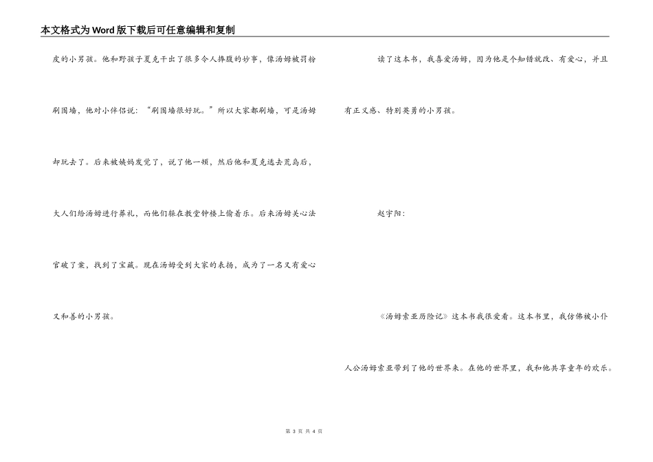 汤姆索亚历险记读后感200字_第3页