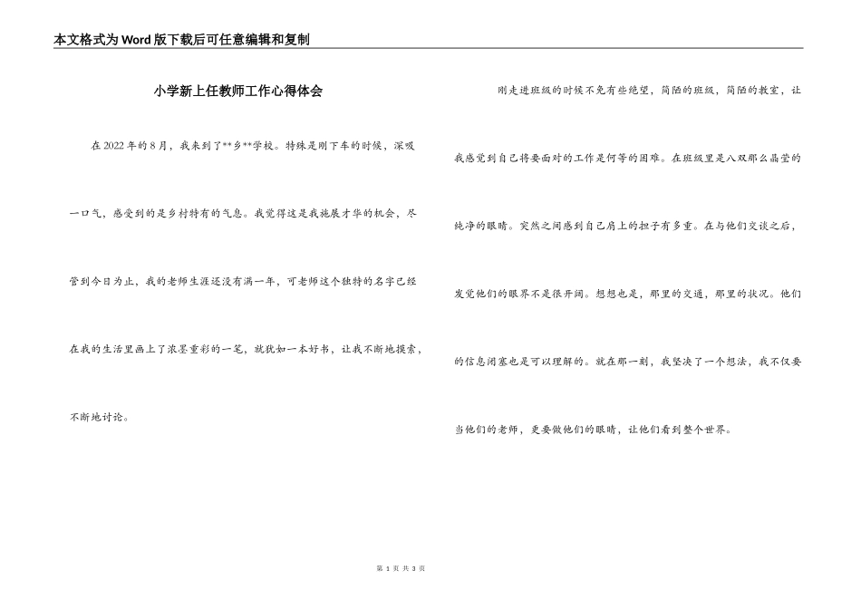 小学新上任教师工作心得体会_第1页