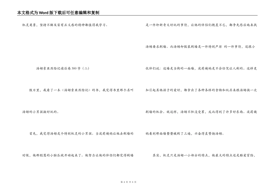 汤姆索亚历险记读后感300字_第2页