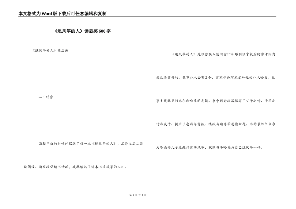 《追风筝的人》读后感600字_第1页
