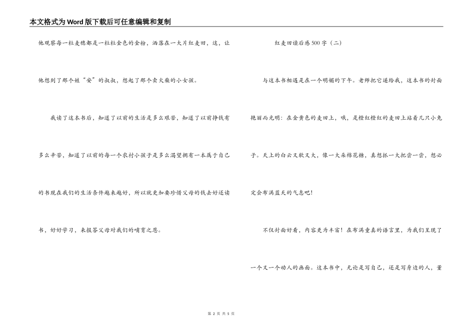 红麦田读后感500字_第2页
