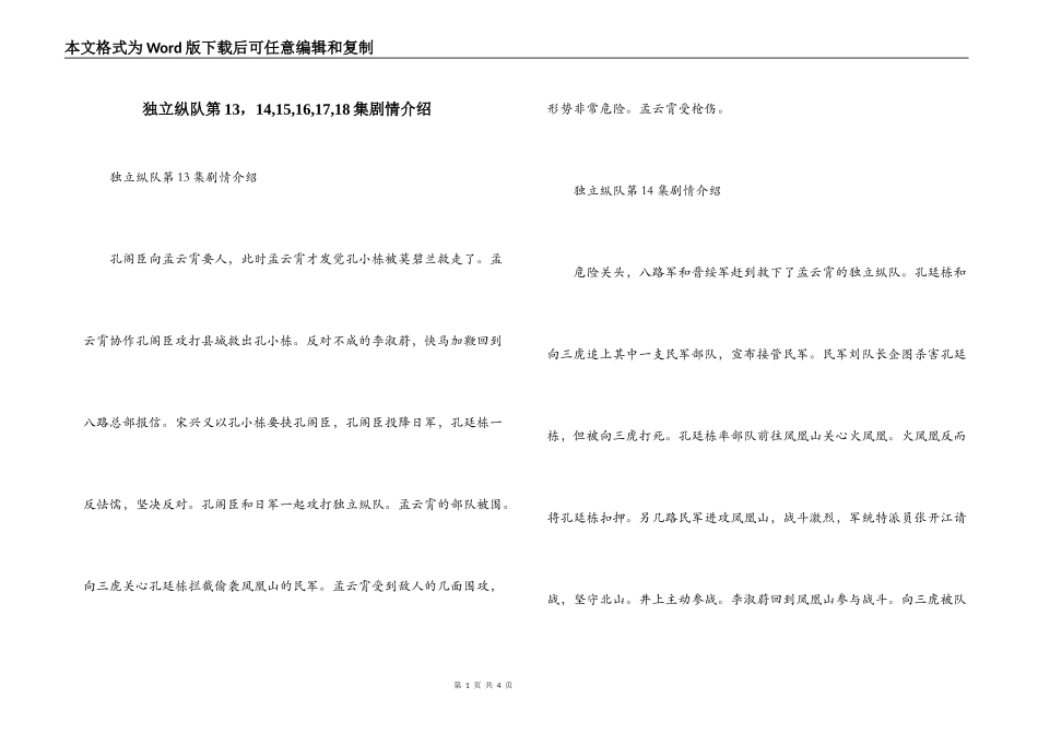 独立纵队第13，14,15,16,17,18集剧情介绍_第1页