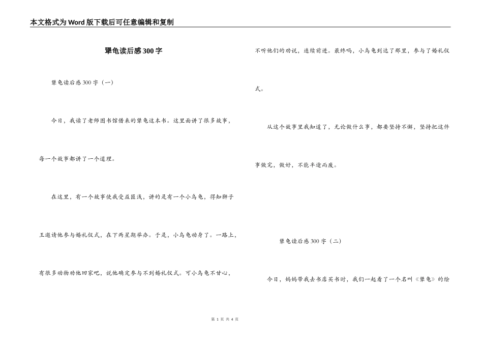 犟龟读后感300字_第1页