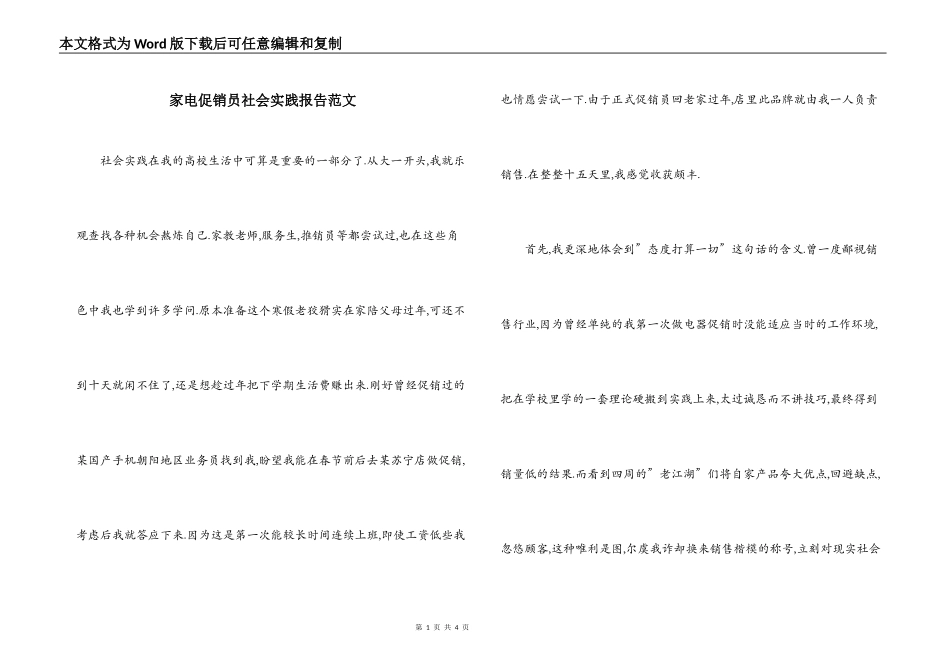 家电促销员社会实践报告范文_第1页