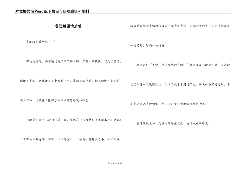 鲁迅希望读后感_第1页