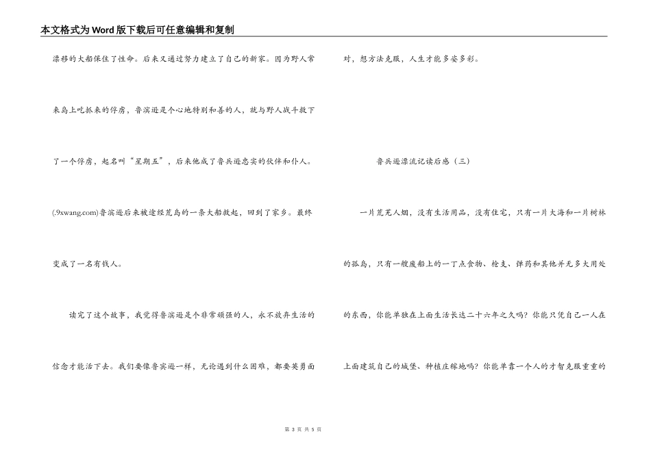 鲁兵逊漂流记读后感_第3页