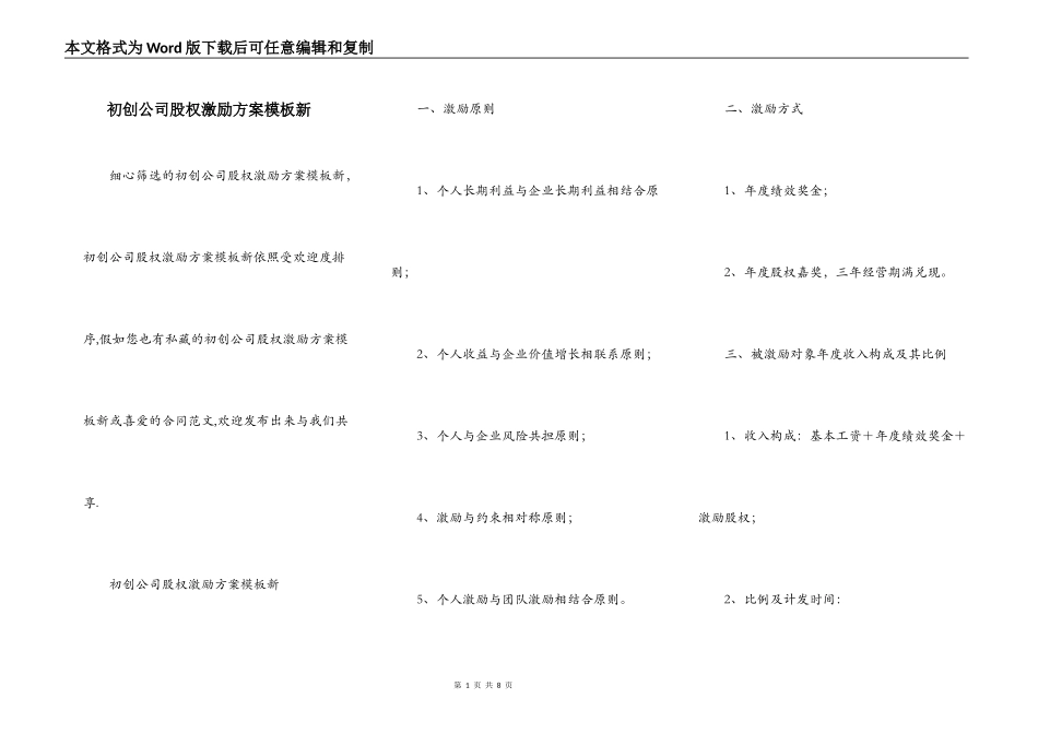 初创公司股权激励方案模板新_第1页