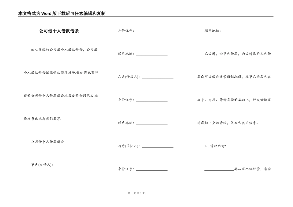 公司借个人借款借条_第1页