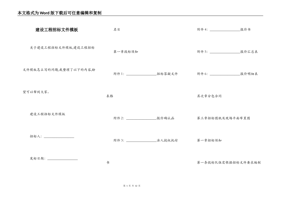 建设工程招标文件模板_第1页