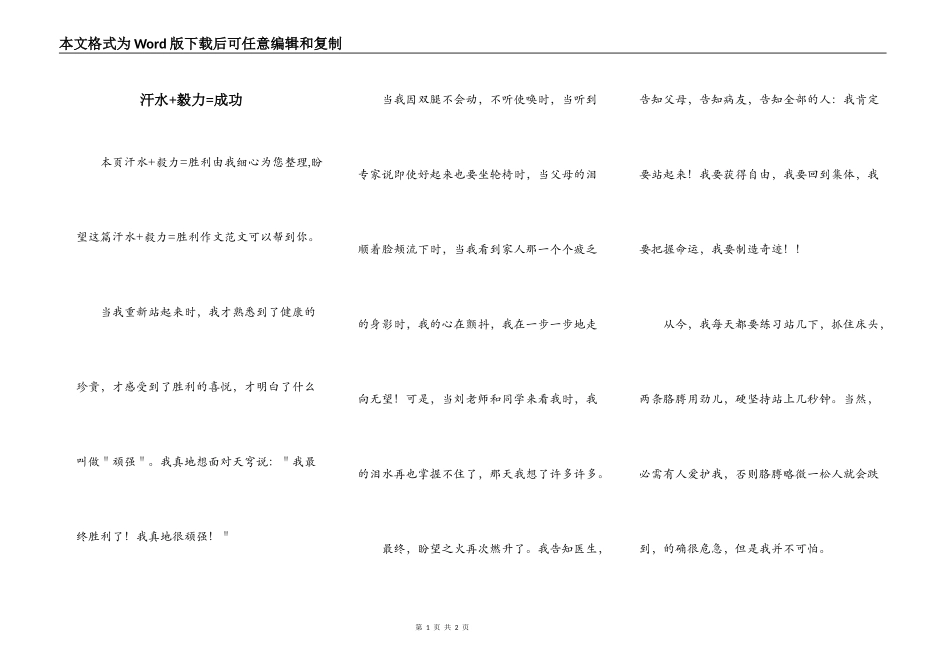 汗水+毅力=成功_第1页