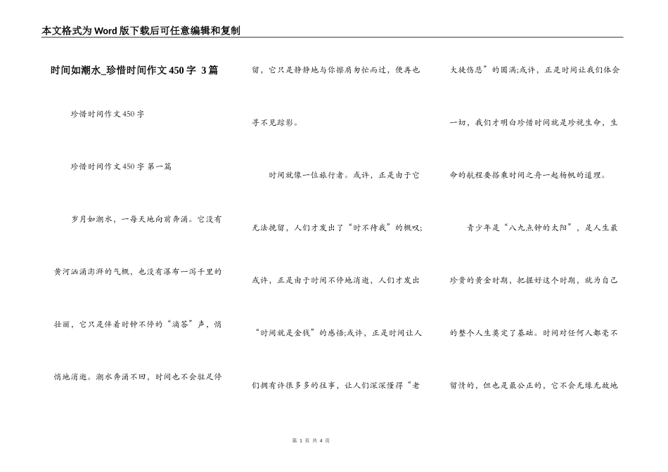 时间如潮水_珍惜时间作文450字 3篇_第1页