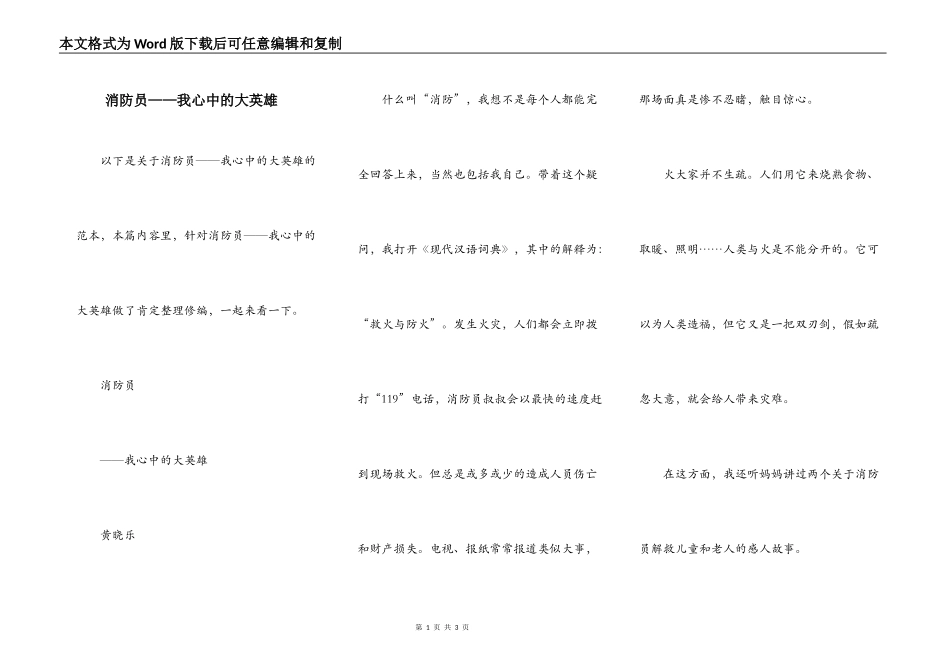 消防员——我心中的大英雄_第1页