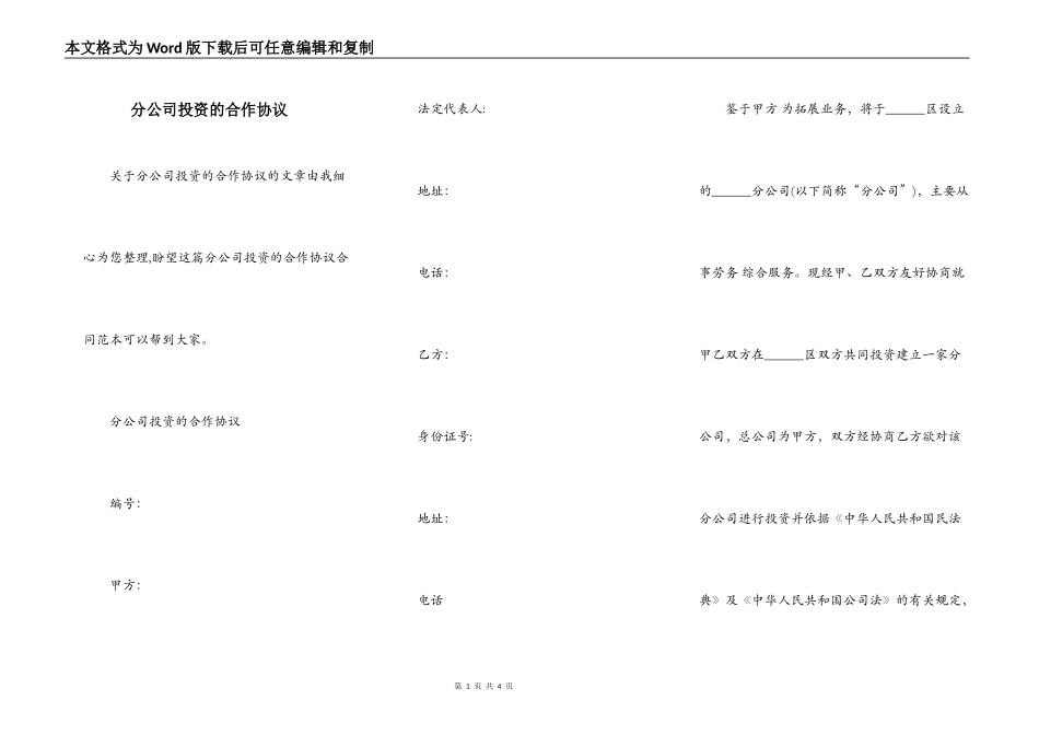 分公司投资的合作协议_第1页