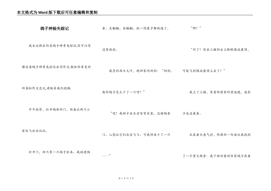 鸽子神秘失踪记_第1页