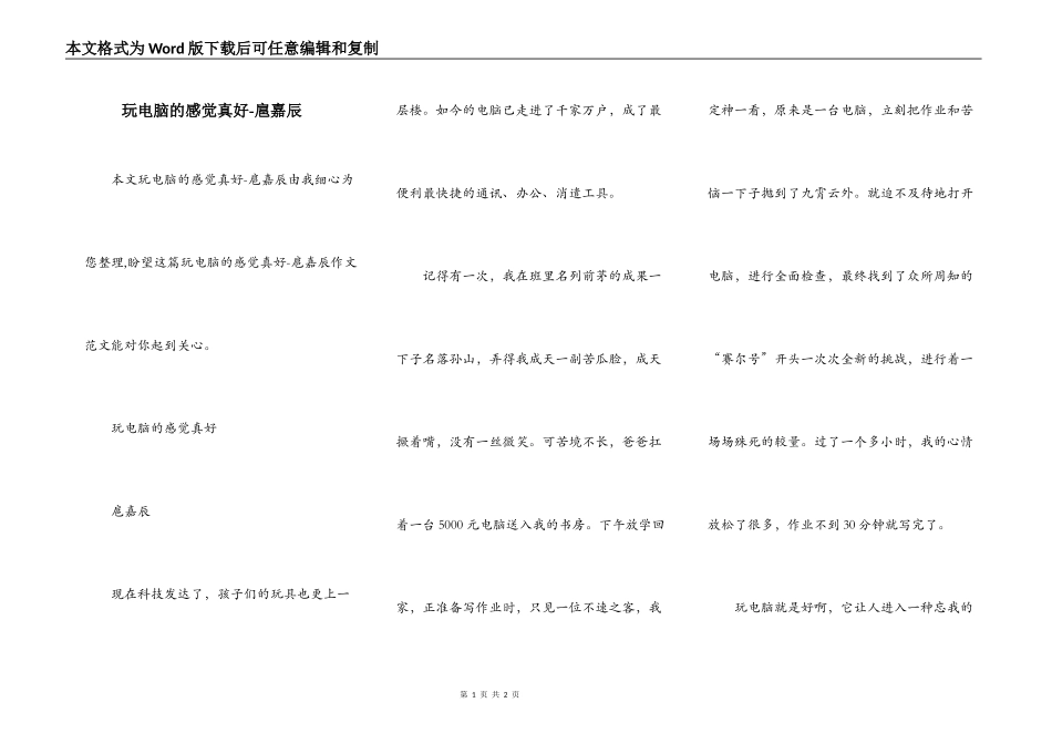 玩电脑的感觉真好-扈嘉辰_第1页