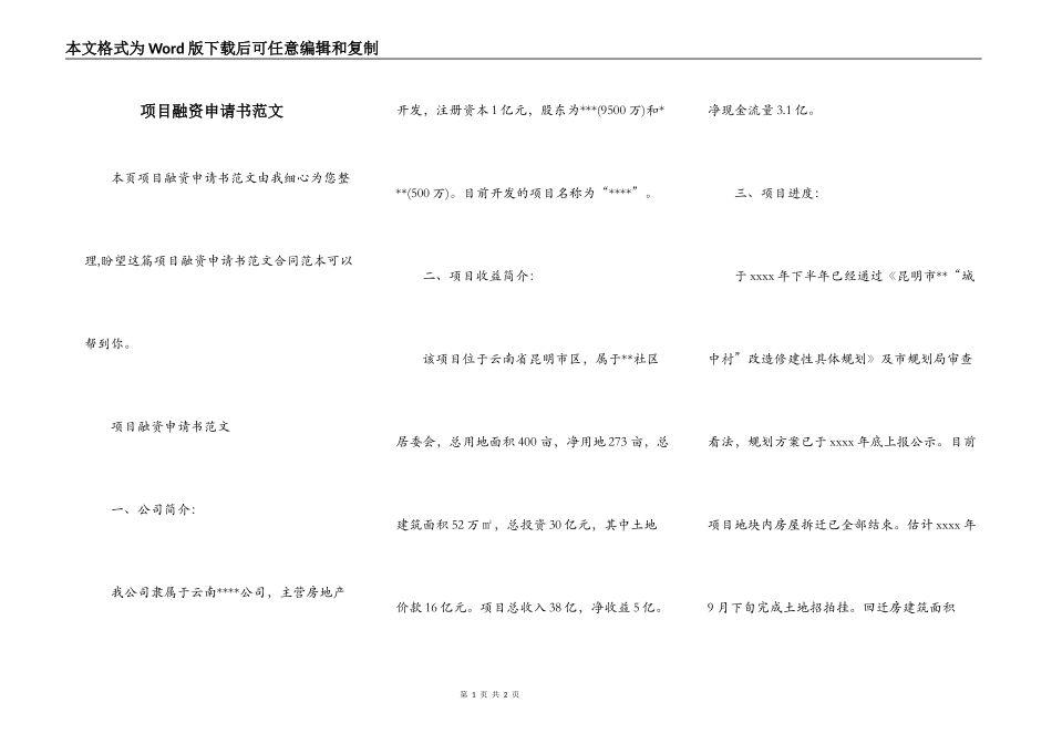 项目融资申请书范文_第1页