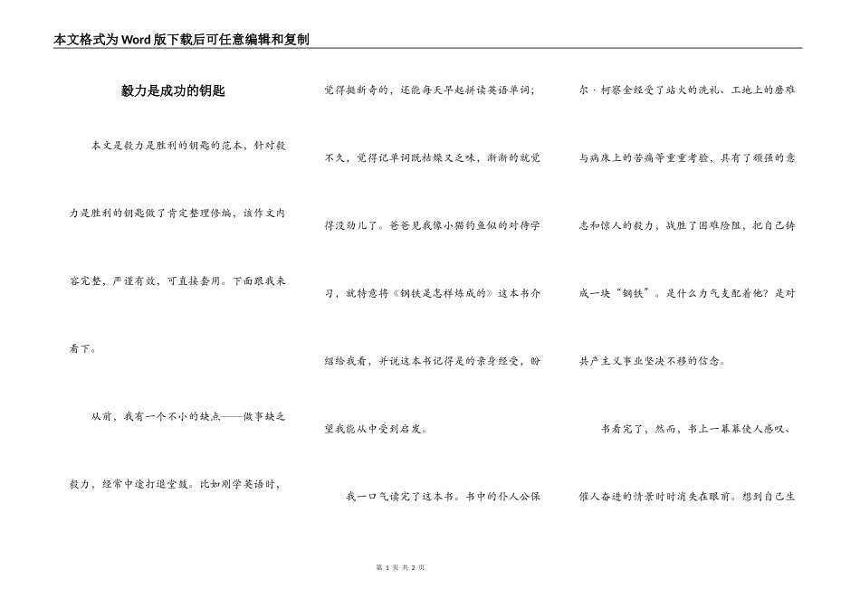 毅力是成功的钥匙_第1页