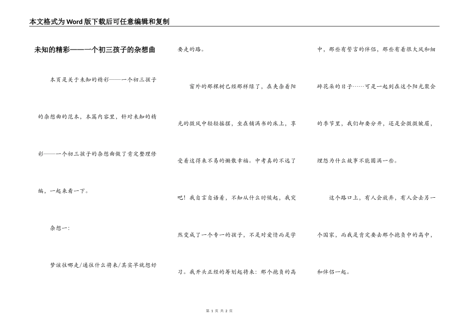 未知的精彩——一个初三孩子的杂想曲_第1页