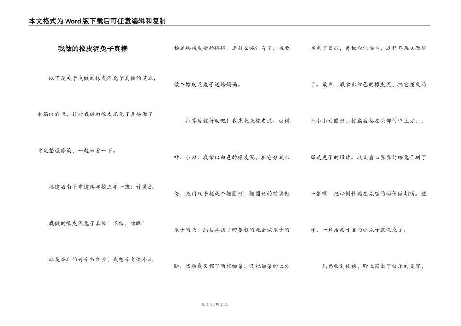 我做的橡皮泥兔子真棒_第1页