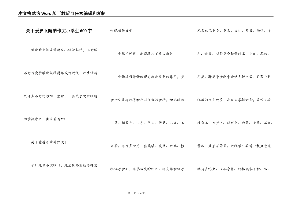 关于爱护眼睛的作文小学生600字_第1页