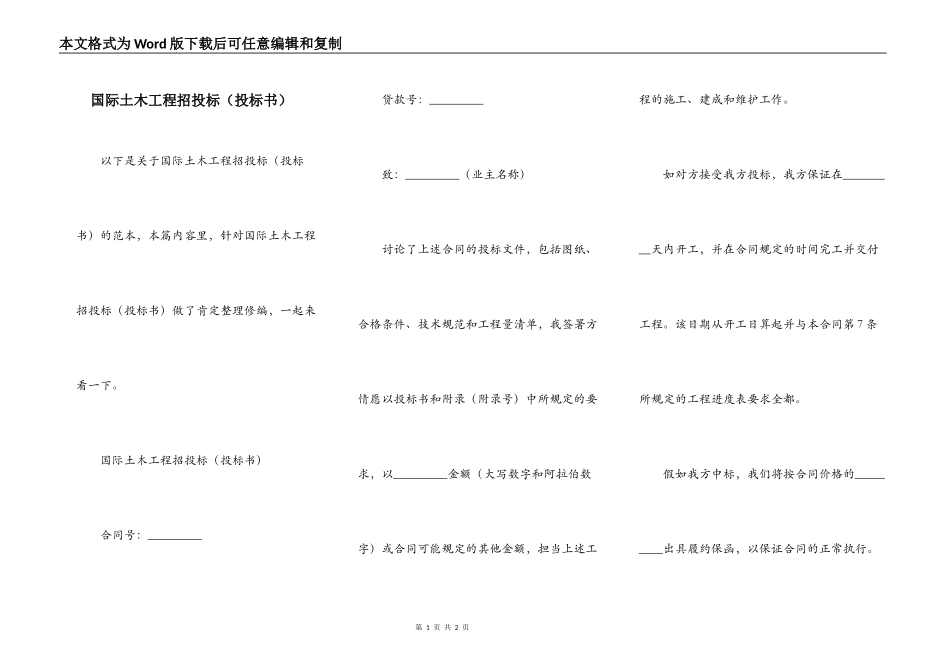 国际土木工程招投标（投标书）_第1页