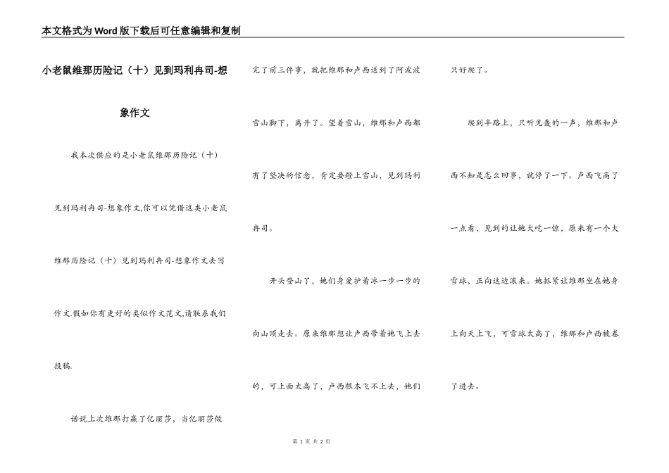 小老鼠维那历险记（十）见到玛利冉司-想象作文_第1页