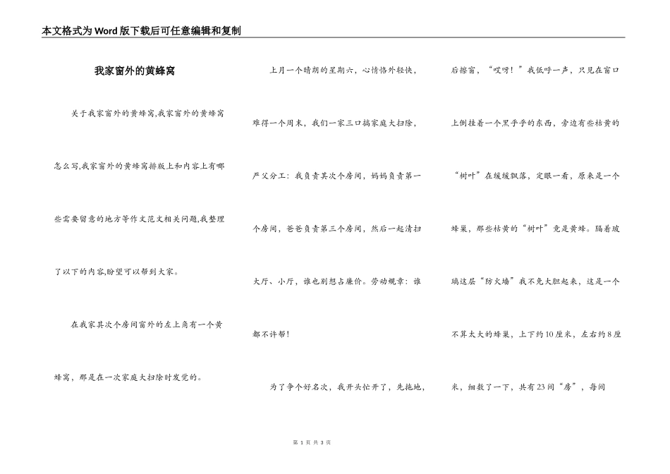 我家窗外的黄蜂窝_第1页