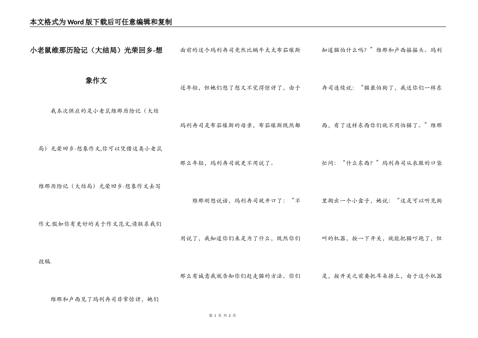 小老鼠维那历险记（大结局）光荣回乡-想象作文_第1页