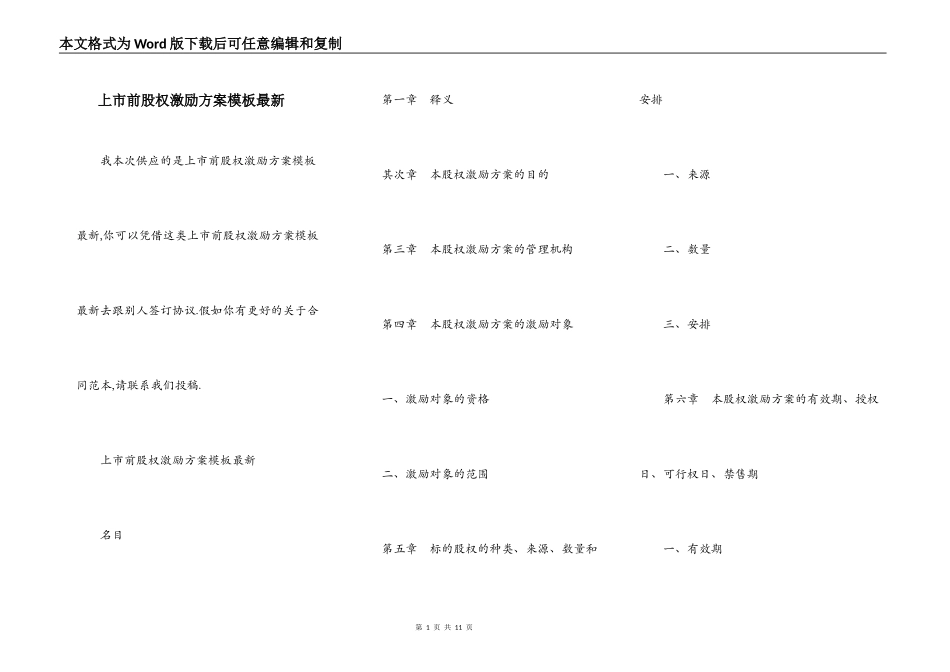 上市前股权激励方案模板最新_第1页