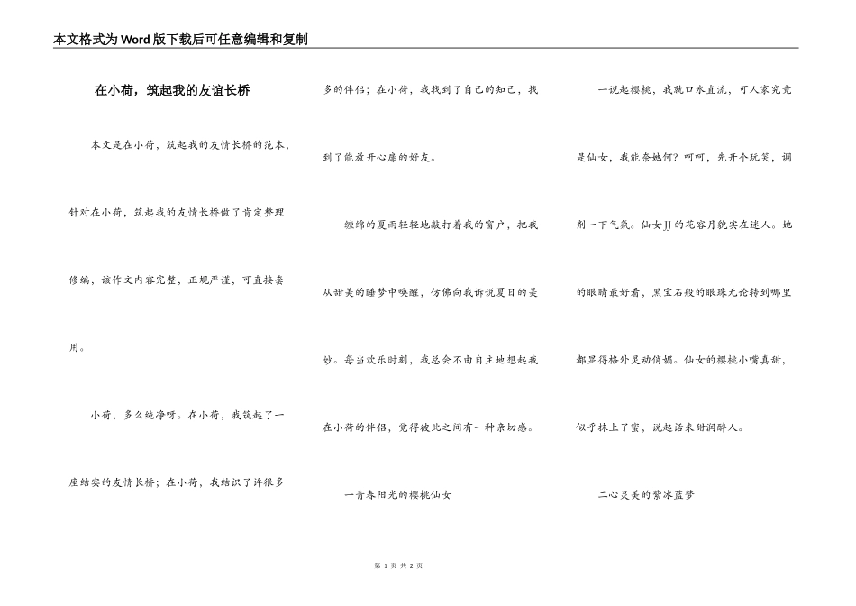 在小荷，筑起我的友谊长桥_第1页