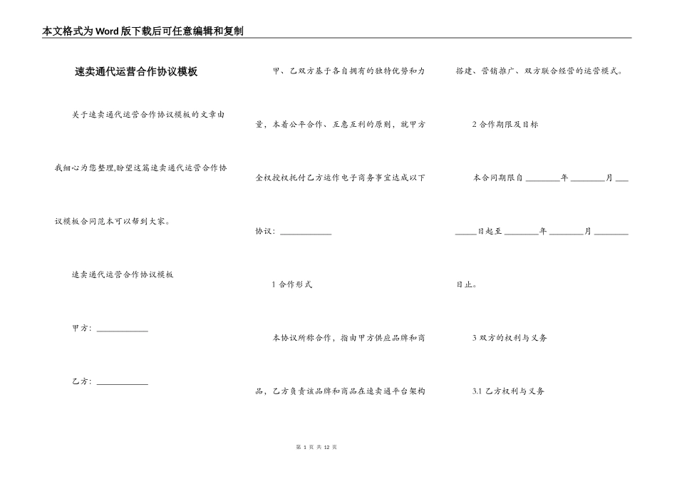 速卖通代运营合作协议模板_第1页