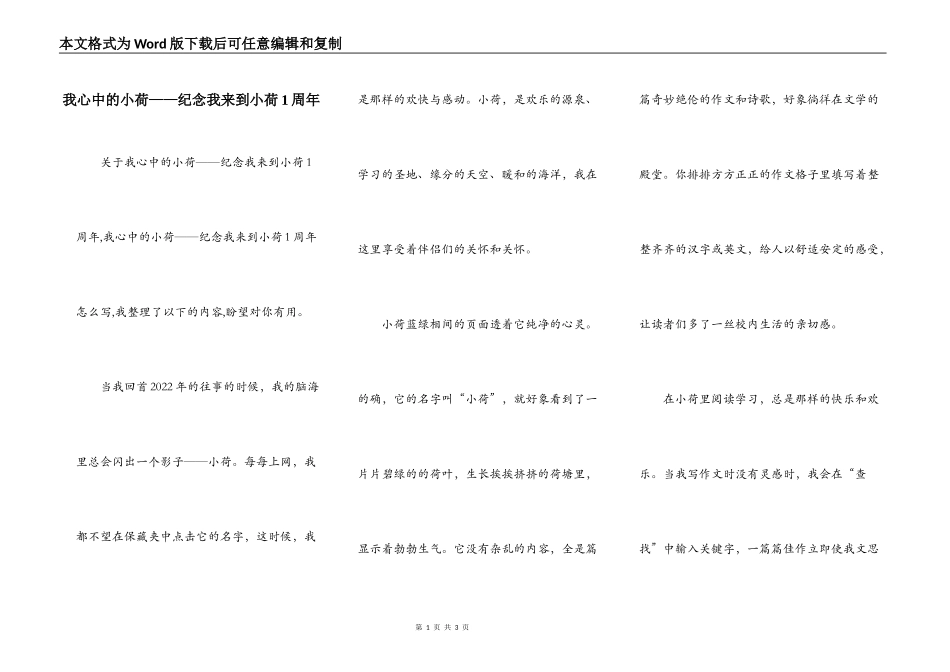 我心中的小荷——纪念我来到小荷1周年_第1页