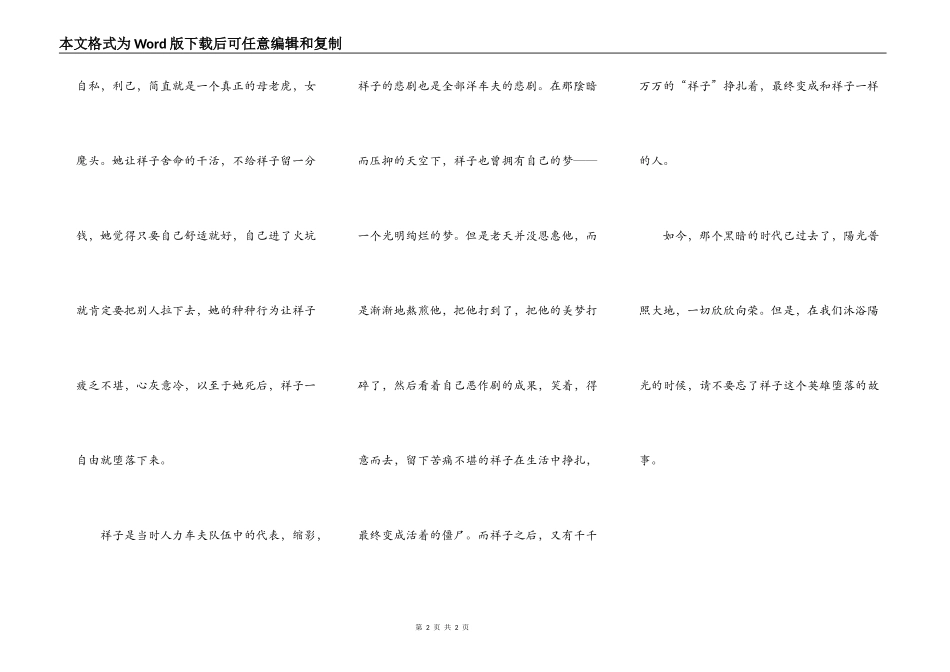 读《骆驼祥子》有感600字——英雄的堕落_第2页