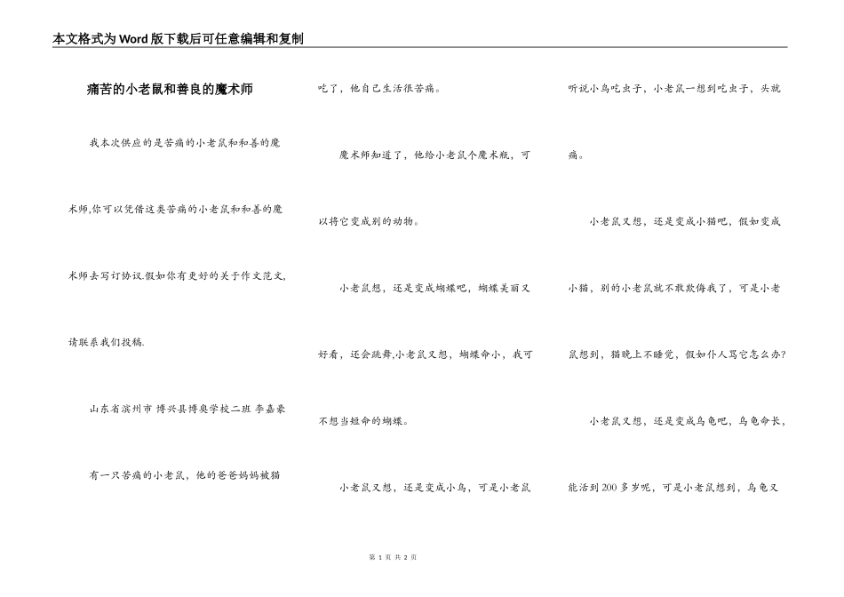 痛苦的小老鼠和善良的魔术师_第1页