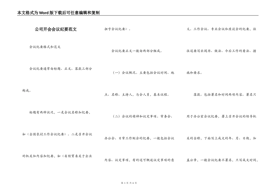 公司开会会议纪要范文_第1页