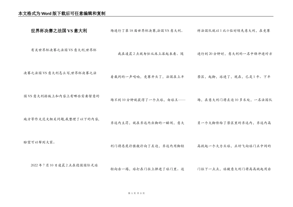 世界杯决赛之法国VS意大利_第1页